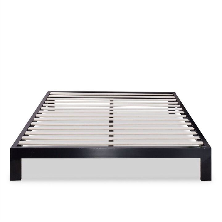 QuikFurn Full size Contemporary Black Metal Platform Bed with Wooden Slats