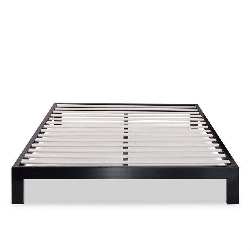 QuikFurn Full size Contemporary Black Metal Platform Bed with Wooden Slats