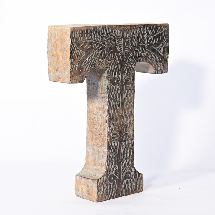 Vintage Gray Handmade Eco-Friendly "T" Alphabet Letter Block For Wall Mount & Table Top D�cor