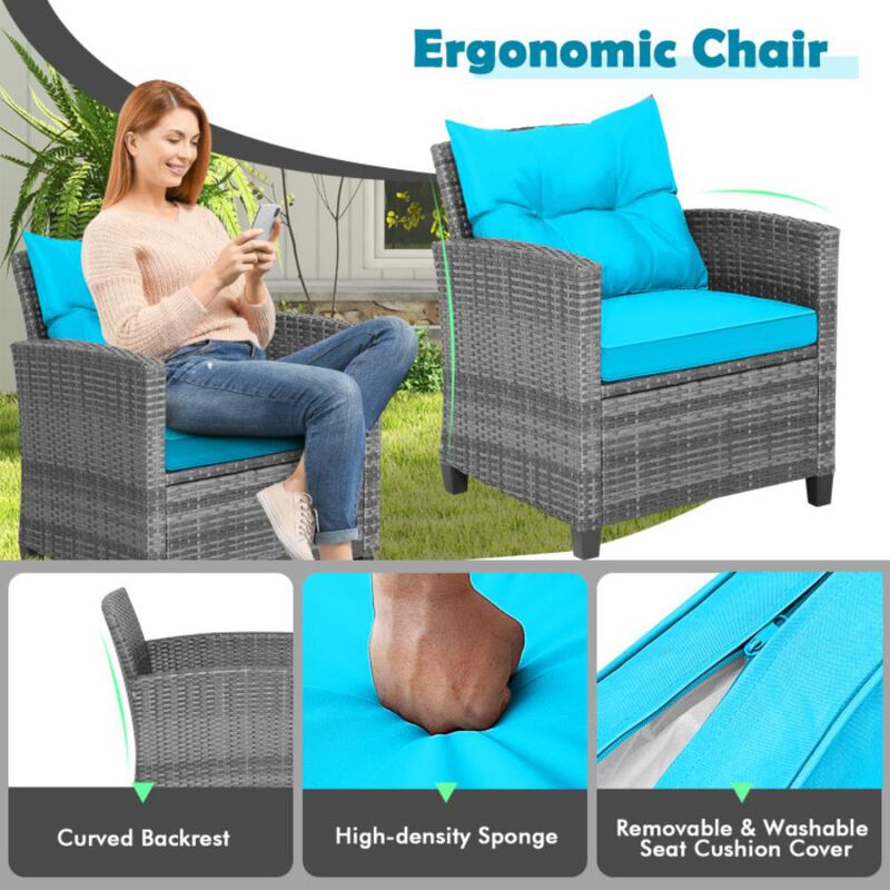 Hivvago 3 Pieces Outdoor Wicker Conversation Set with Tempered Glass Tabletop