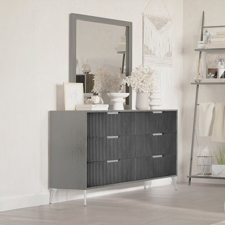New Classic Furniture Kailani Wood 6-Drawer Dresser with Mirror, Gray