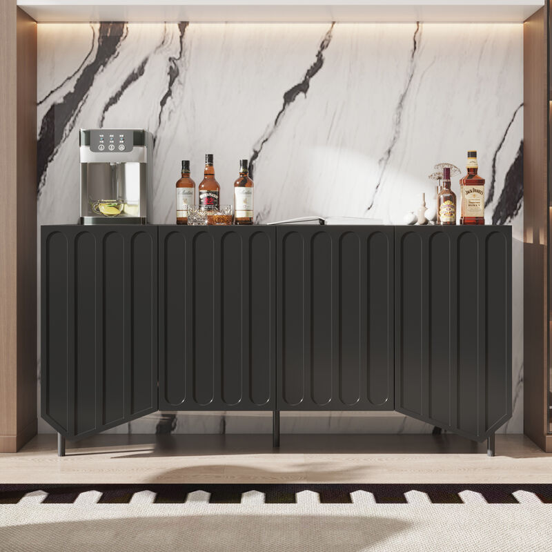 FUFU&GAGA Modern Black Sideboard with 4 Cabinet Doors, 2 Adjustable Shelves, and Tapered Legs (63" W x 31.5" H x 15.8" D), Black