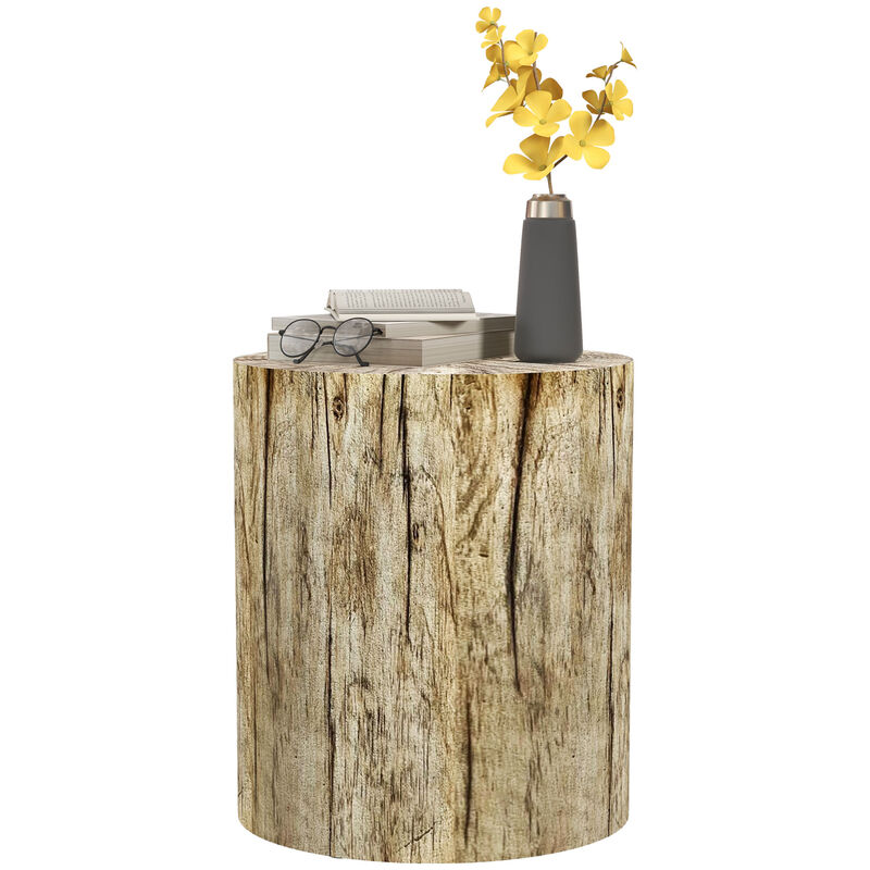 HOMCOM Tree Stump Stool, Concrete Side Table with Wood Grain Finish
