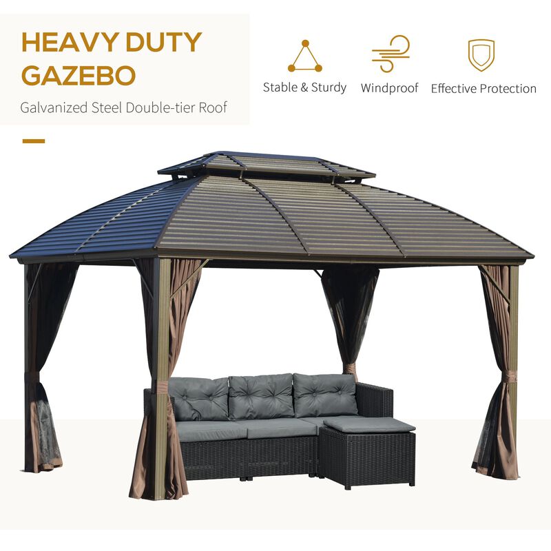 Brown Garden Structure: 10x12 Hardtop Gazebo with Aluminum Frame
