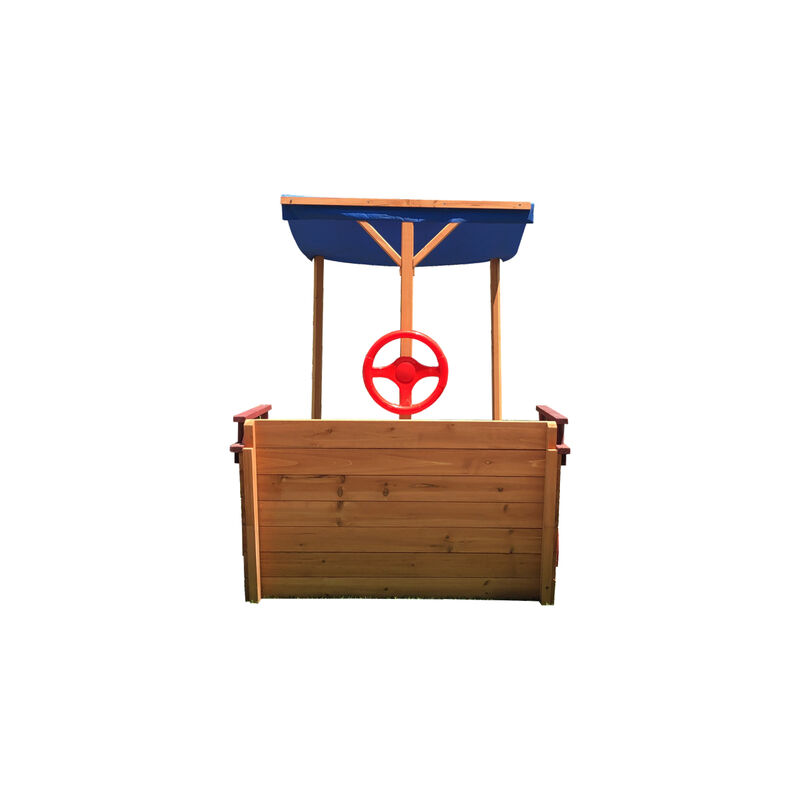 Wooden Pirate Ship Sandbox with Storage Bench & Cover