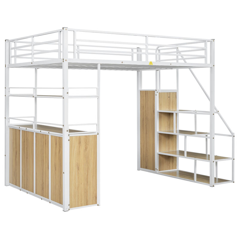 Merax Metal Loft Bed with Storage Staircase and Wardrobe