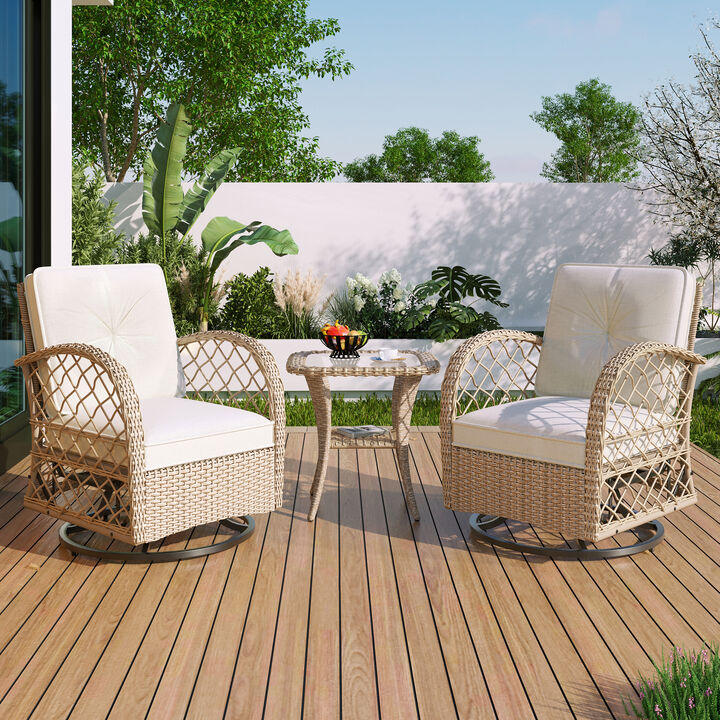 Merax 3-piece Outdoor Swivel Chairs Table Rattan Seating Group