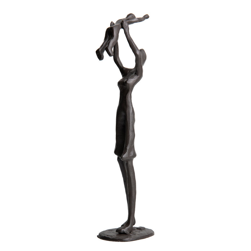 Proud Parent Holding Child Up Contemporary Iron Sculpture Statue