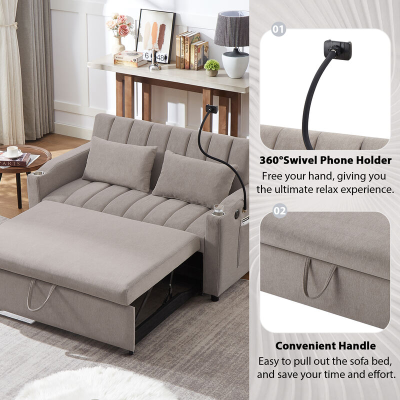 Merax Convertible Sofa Bed Loveseat with 3 USB Ports
