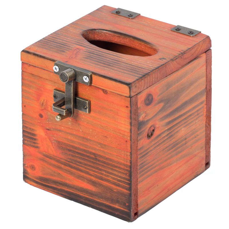 Square Wooden Rustic Lockable Tissue Box Cover Holder