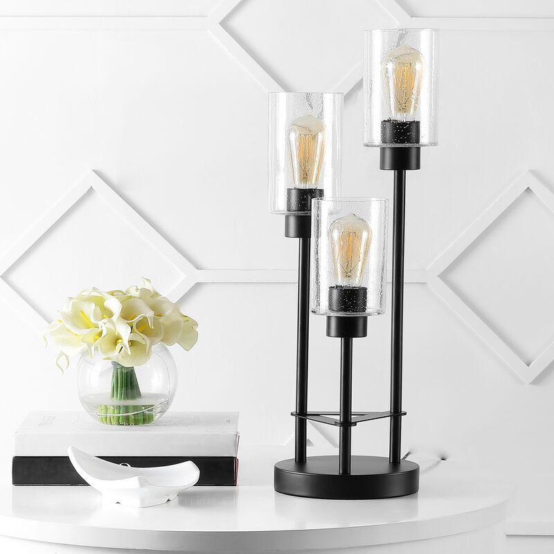 Axel 3-Light Iron/Seeded Glass Modern Industrial LED Table Lamp