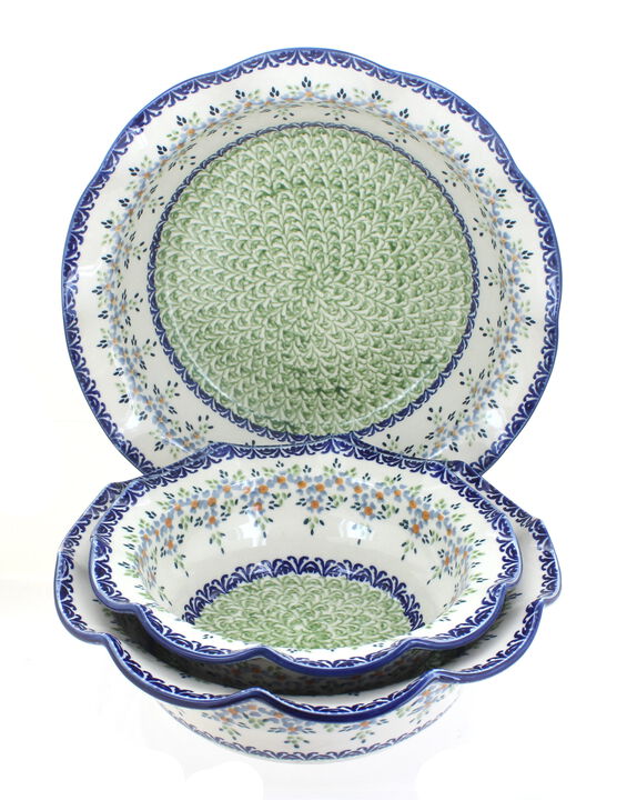 Blue Rose Polish Pottery Tulip 3 Piece Scallop Serving Set