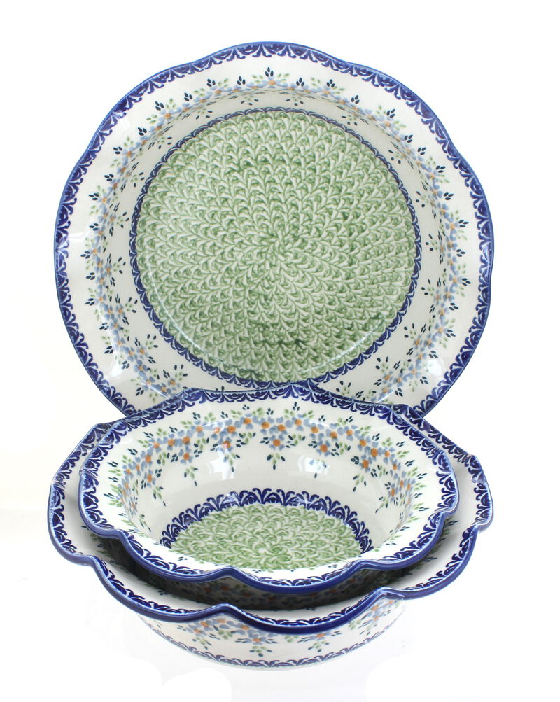 Blue Rose Polish Pottery Tulip 3 Piece Scallop Serving Set