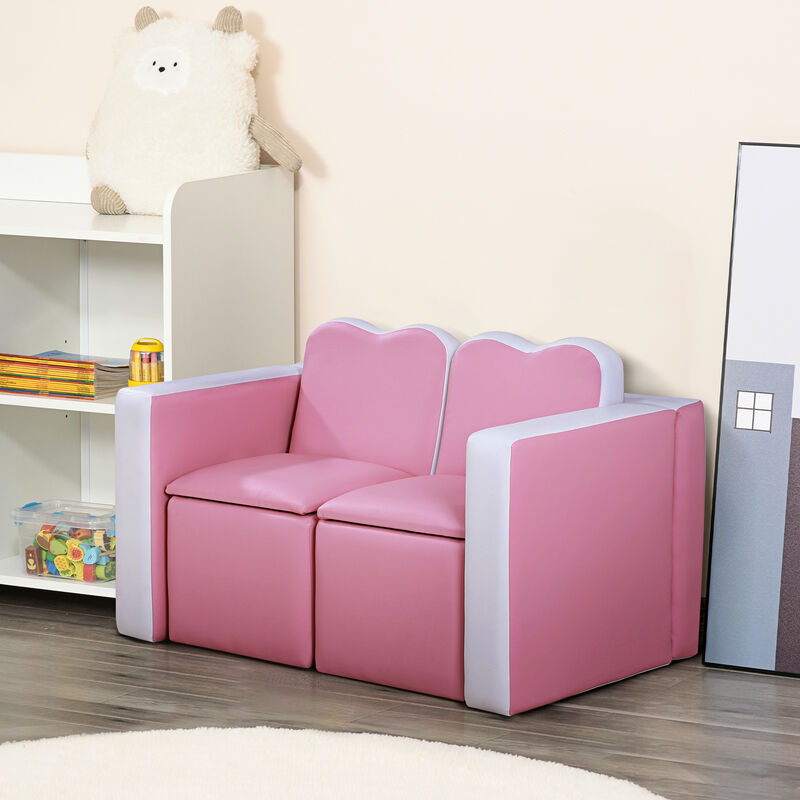 Kids Leather Sofa Armchair Multi-functional Table Chair Set Storage Blue
