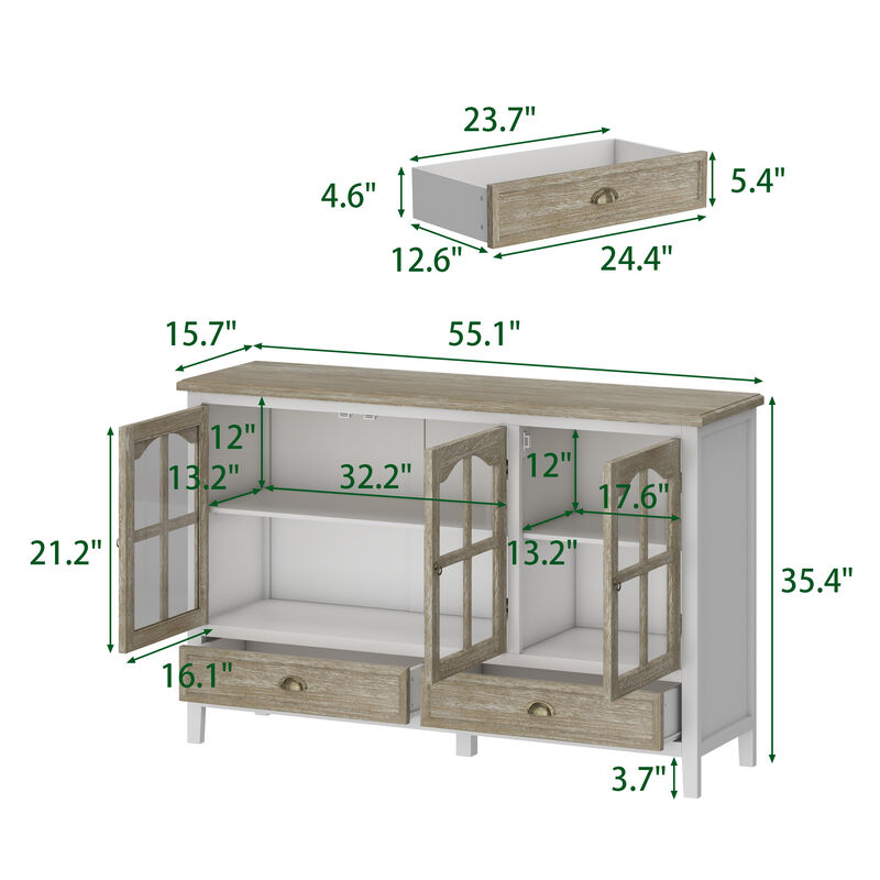 FUFU&GAGA Modern White 3-Door 2-Drawer Bookcase, Elegant & Functional Storage Cabinet with Metal Handles, (55.1" W x 35.4" H x 15.7" D), Brown