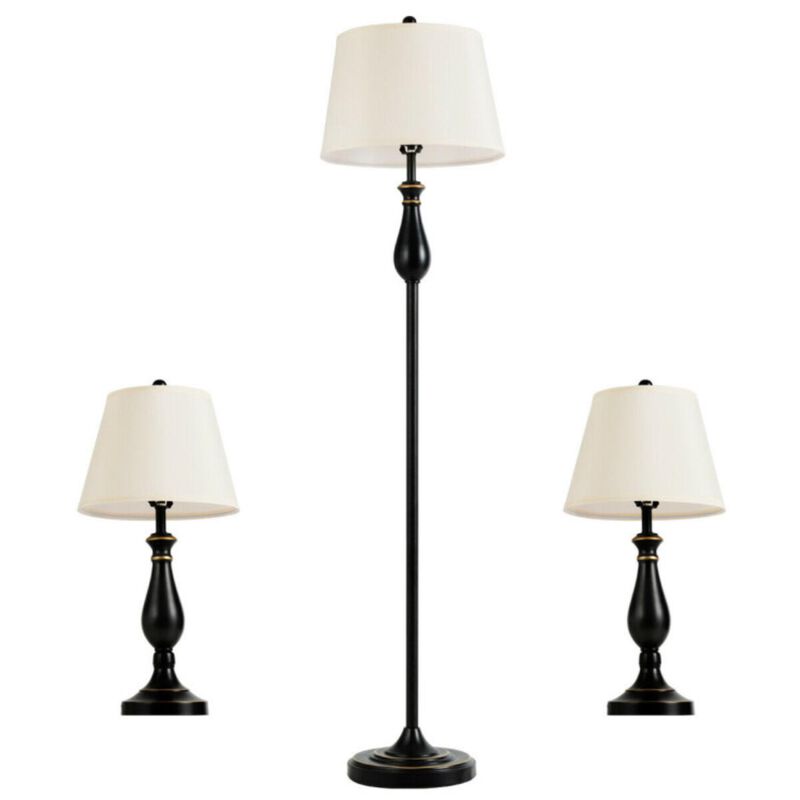 Hivvago 3 Pieces Brushed Nickel Lamp Set-Black