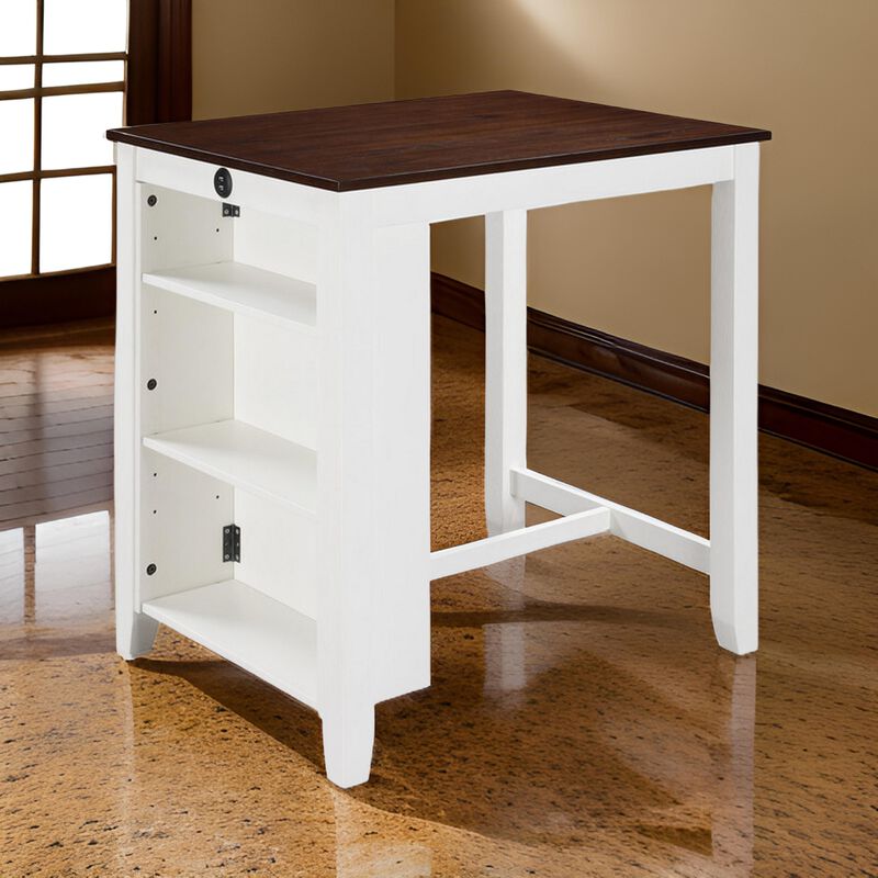 Ham 36 Inch Counter Height Small Dining Table with Shelves, USB Port, White - Benzara