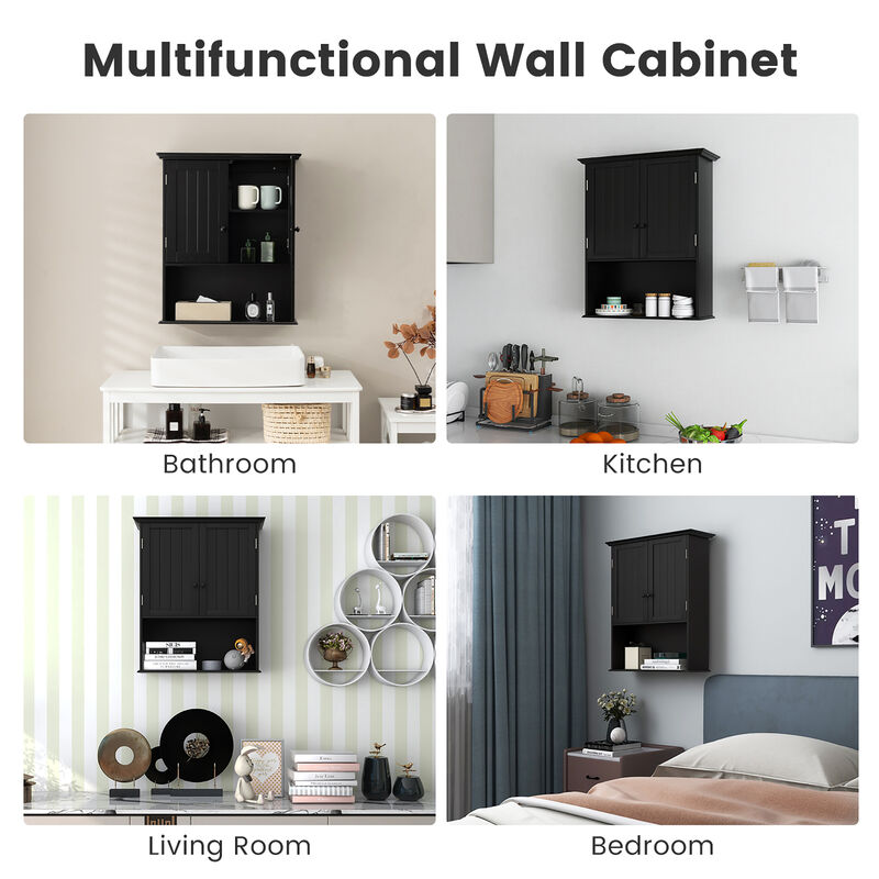 Costway Wall Mount Bathroom Cabinet Wooden Medicine Cabinet Storage Organizer Espresso