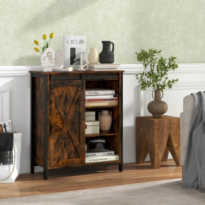 Hivvago 32 Inch Farmhouse Sideboard Buffet Cabinet with Sliding Barn Door and Adjustable Shelves