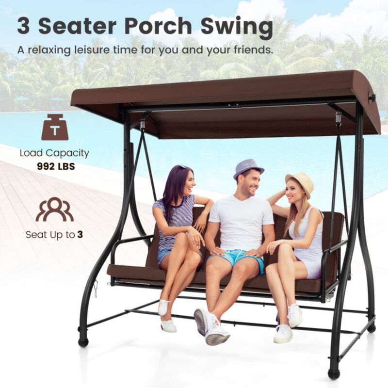 Hivvago 3 Seat Outdoor Porch Swing with Adjustable Canopy