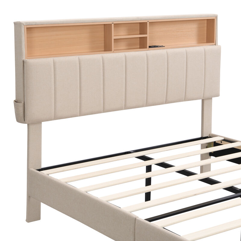 Merax Upholstered Platform Bed with Storage Headboard