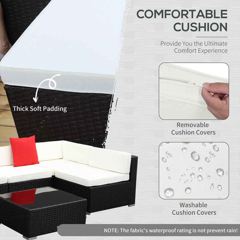 Complete Patio Ensemble: 7-Piece Rattan Sectional Set with White Cushions