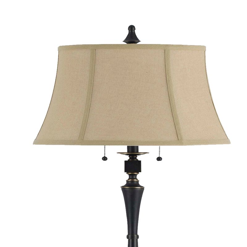 Metal Body Floor Lamp with Fabric Tapered Bell Shade, Black and Beige-Benzara