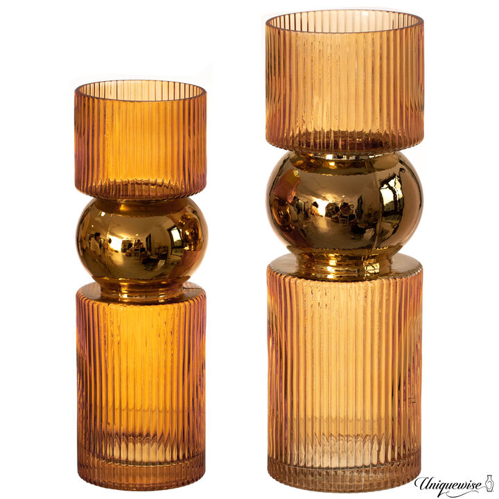 Set of 2 Decorative Orange Glass Vases