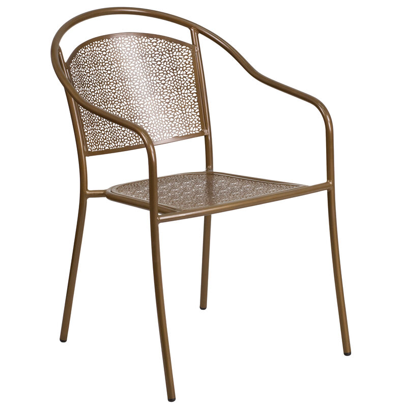 Flash Furniture Commercial Grade 30" Round Gold Indoor-Outdoor Steel Folding Patio Table Set with 2 Round Back Chairs