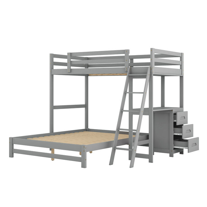 Merax Wood Bunk Bed with Desk and Three Drawers