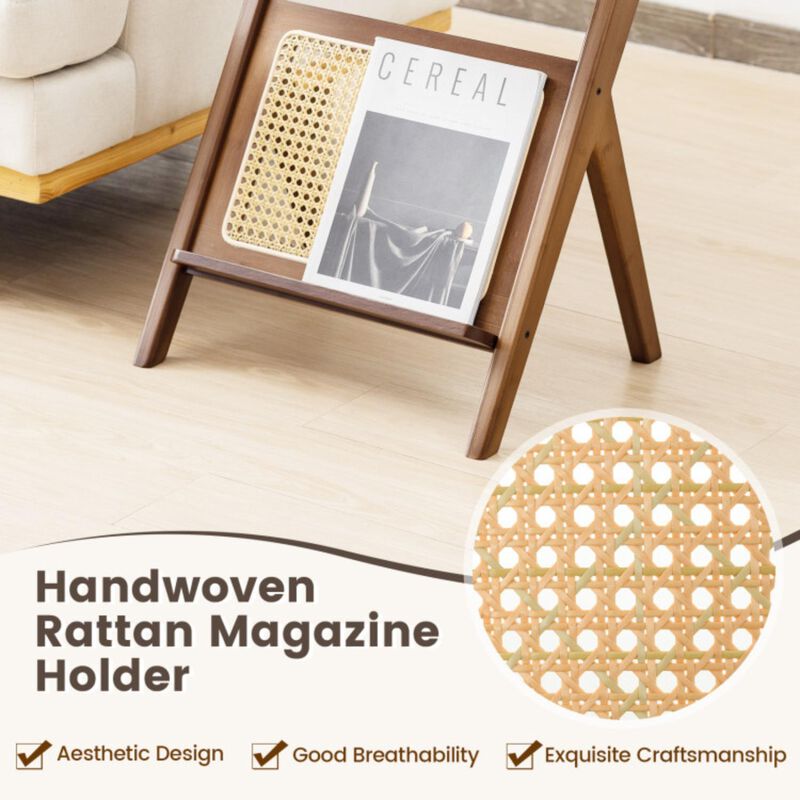 Hivvago Boho End Table with Magazine Rack and Tempered Glass Top
