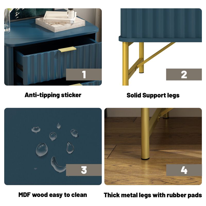 2-Drawer Nightstand with Metal Base