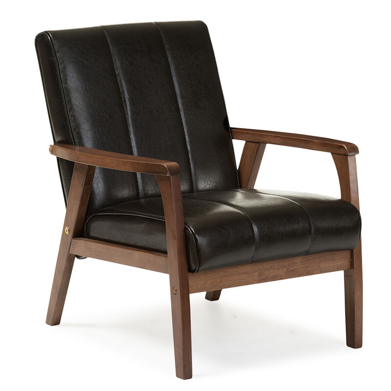 Baxton Studio Nikko Mid century Modern Scandinavian Black Faux Leather Wooden Lounge Chair