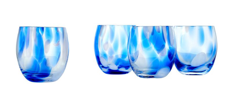 Blue Rose Polish Pottery Cobalt and Opal Confetti Juice Glass Set
