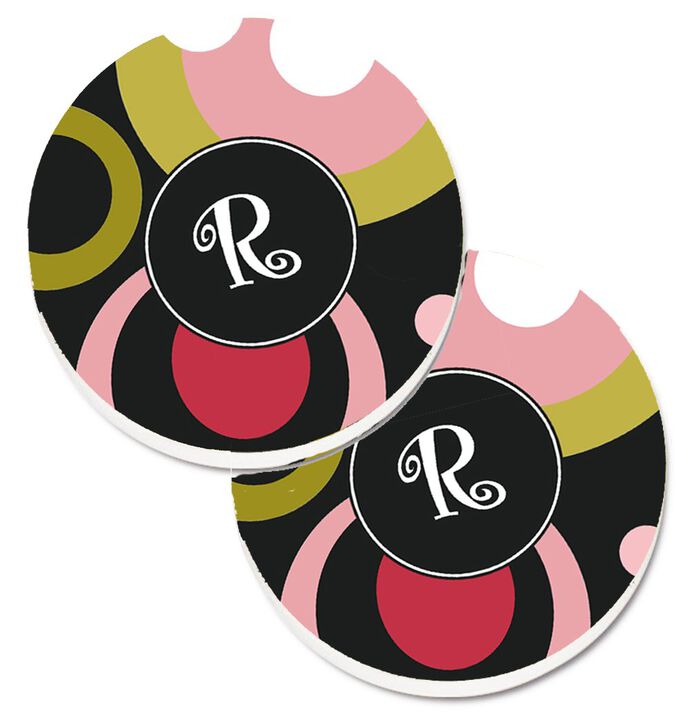 Caroline's Treasures Letter R Monogram - Retro In black Set of 2 Cup Holder Car Coasters AM1001-RCARC, 2.56, Multicolor