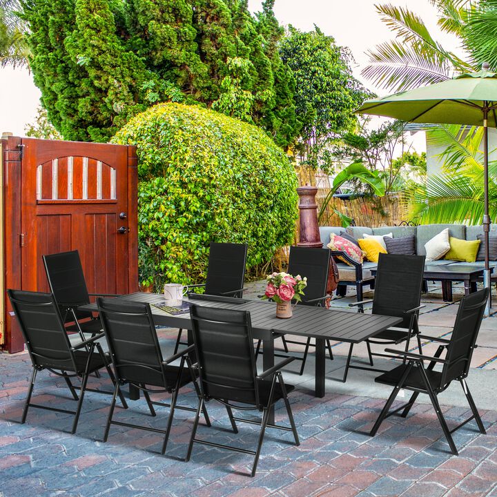 Black Alfresco Dining: 9-Piece Aluminum Patio Set for 8
