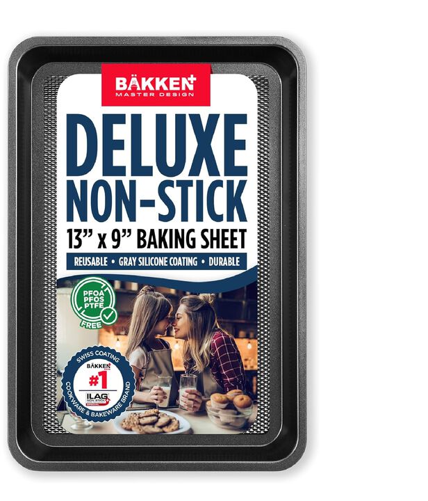 BAKKEN Kitchen Baking Pans - Nonstick Gray Coating, 13.58’’ × 9.65’’ Commercial Grade Carbon Steel Cookie Sheet, Diamond Texture Bottom
