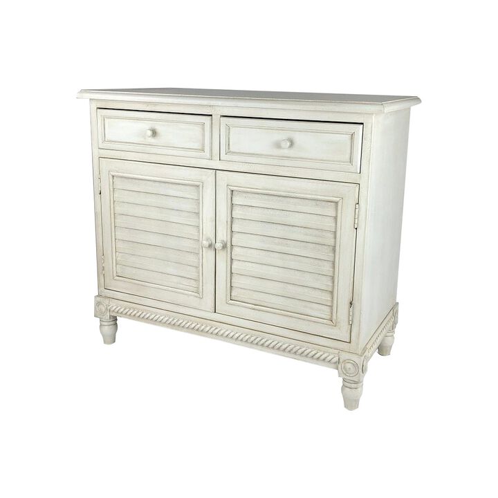 2 Door Wooden Cabinet with Shutter Design Front and Round Knob, Black-Benzara