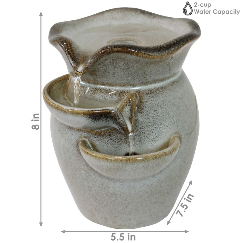 Sunnydaze Cascading Side Tiers Ceramic Indoor Water Fountain - 8 in