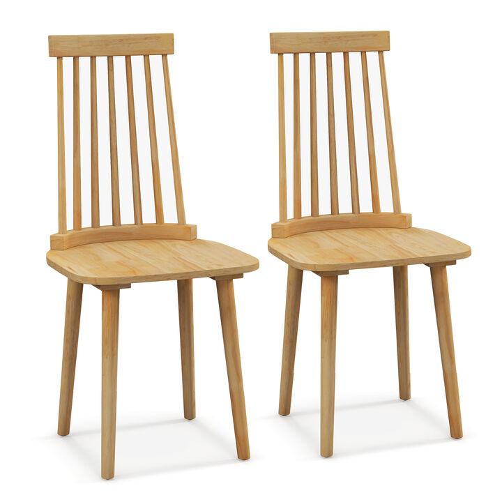 Windsor Dining Chairs Set of 2 with High Spindle Back and Natural Rubber Wood Legs