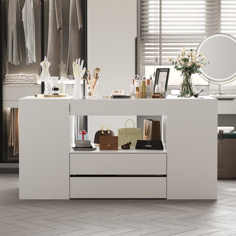 FUFU&GAGA Modern Dresser with Spacious Drawers and Organizer Trays (62" W x 31.5" H x 31.5" D),White