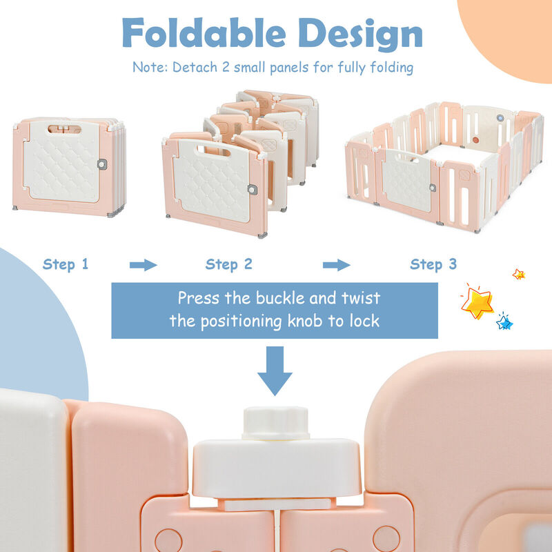 16 Panels Baby Safety Playpen with Drawing Board - Pink