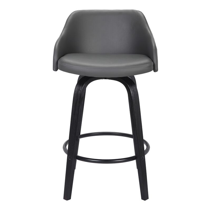 26 Inch Wooden and Leatherette Swivel Barstool, Black and Gray-Benzara