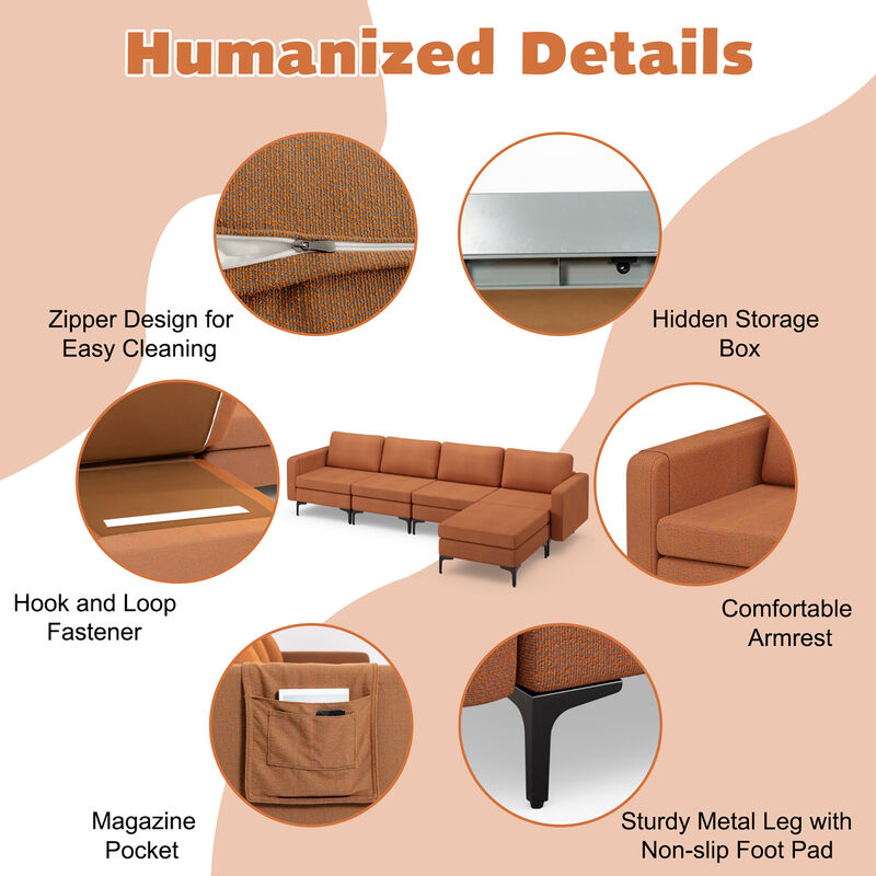 Costway Modular L-shaped Sectional Sofa w/ Reversible Chaise & 4 USB Ports