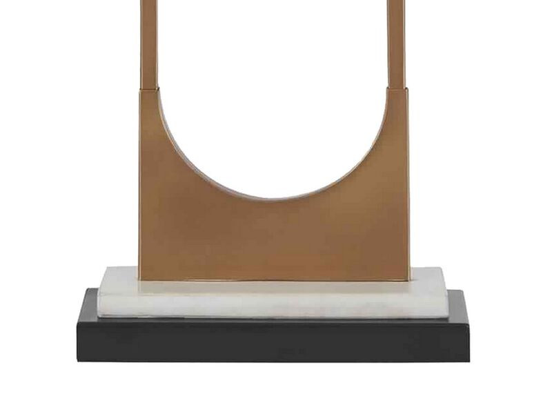 U Shaped Metal Body Table Lamp with Marble Base, Gold and Black-Benzara