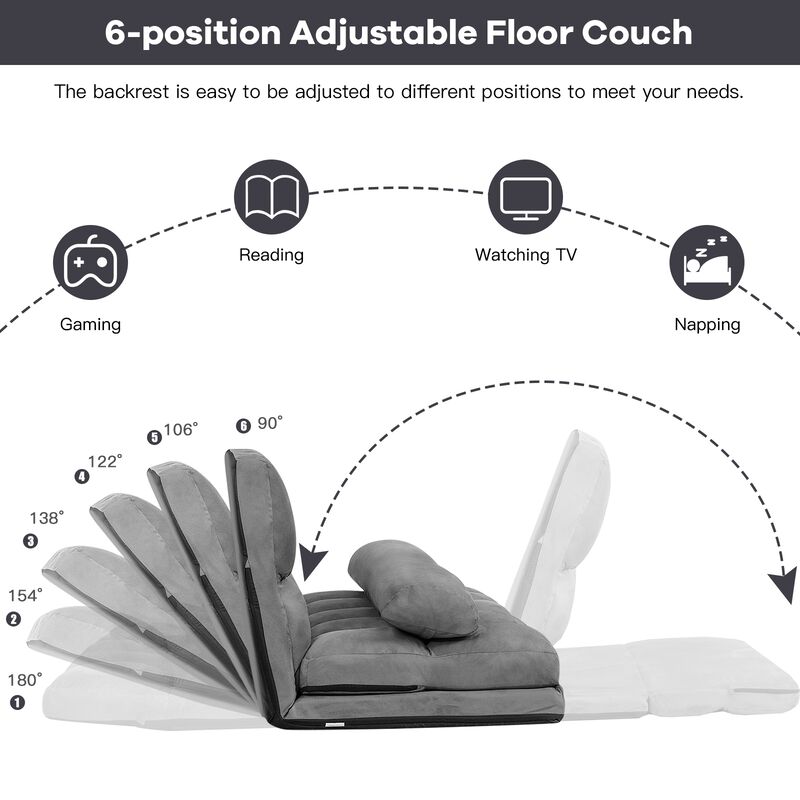 6-Position Foldable Floor Sofa Bed with Detachable Cloth Cover