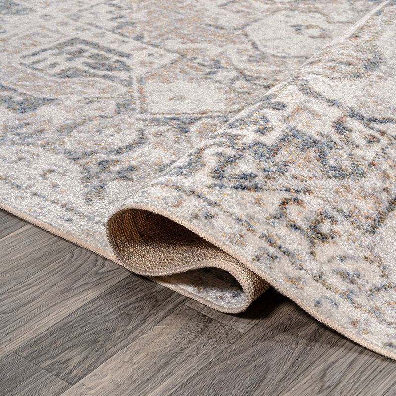 Edith Distressed Medallion Low-Pile Machine-Washable Cream/Light Gray Rug