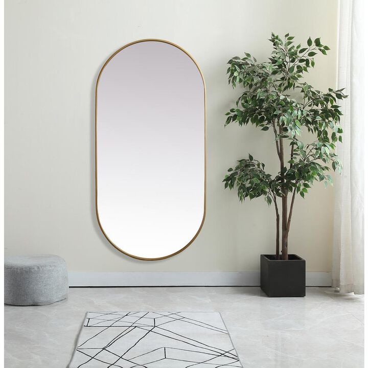 Elegant Decor Metal Frame Oval Mirror 30x60 Inch in Brass