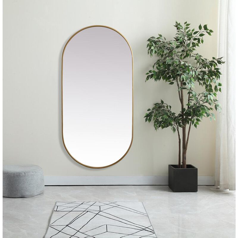 Elegant Decor Metal Frame Oval Mirror 30x60 Inch in Brass
