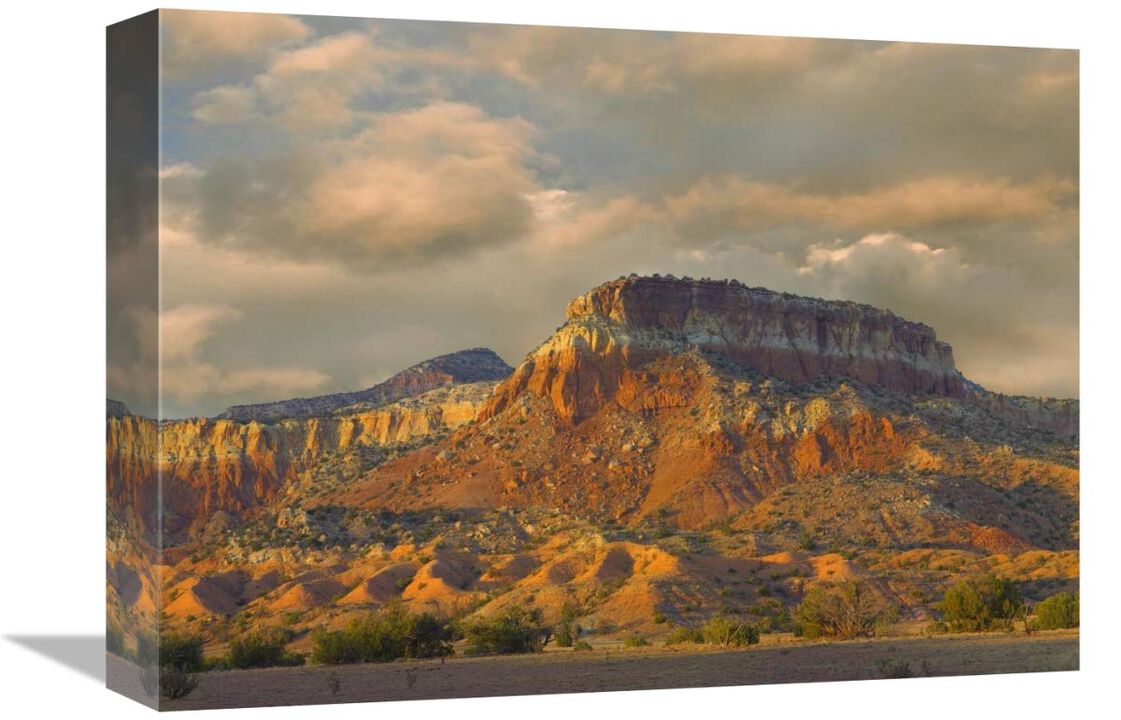Sandstone butte showing sedimentary rock layers, New Mexico-Canvas Art-16x12